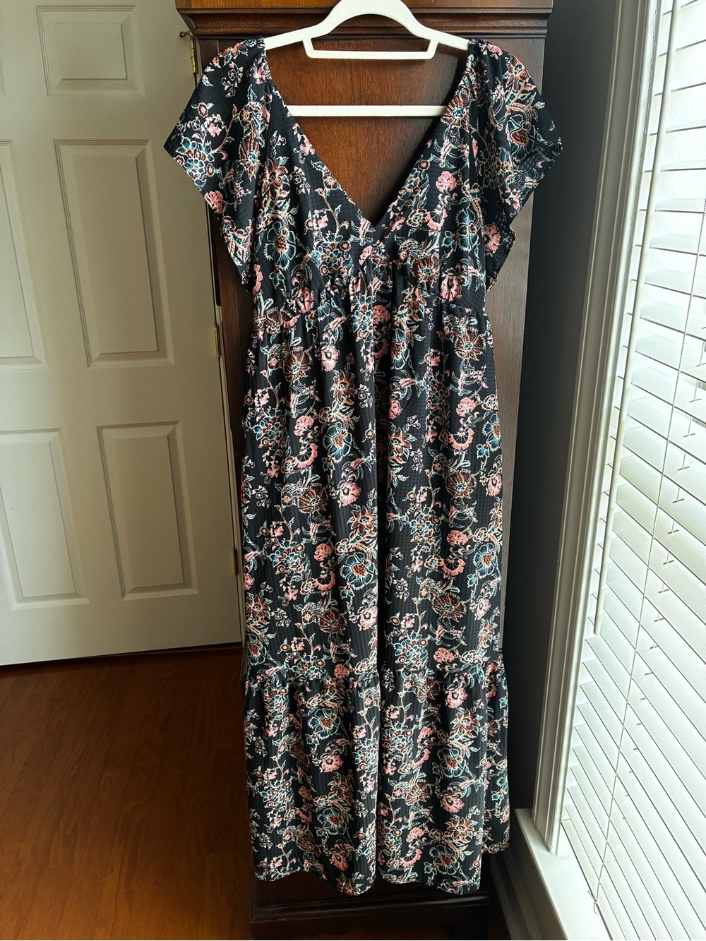 Universal Thread Floral Maxi Dress M Smocked Puff Sleeve - Picture 2 of 9